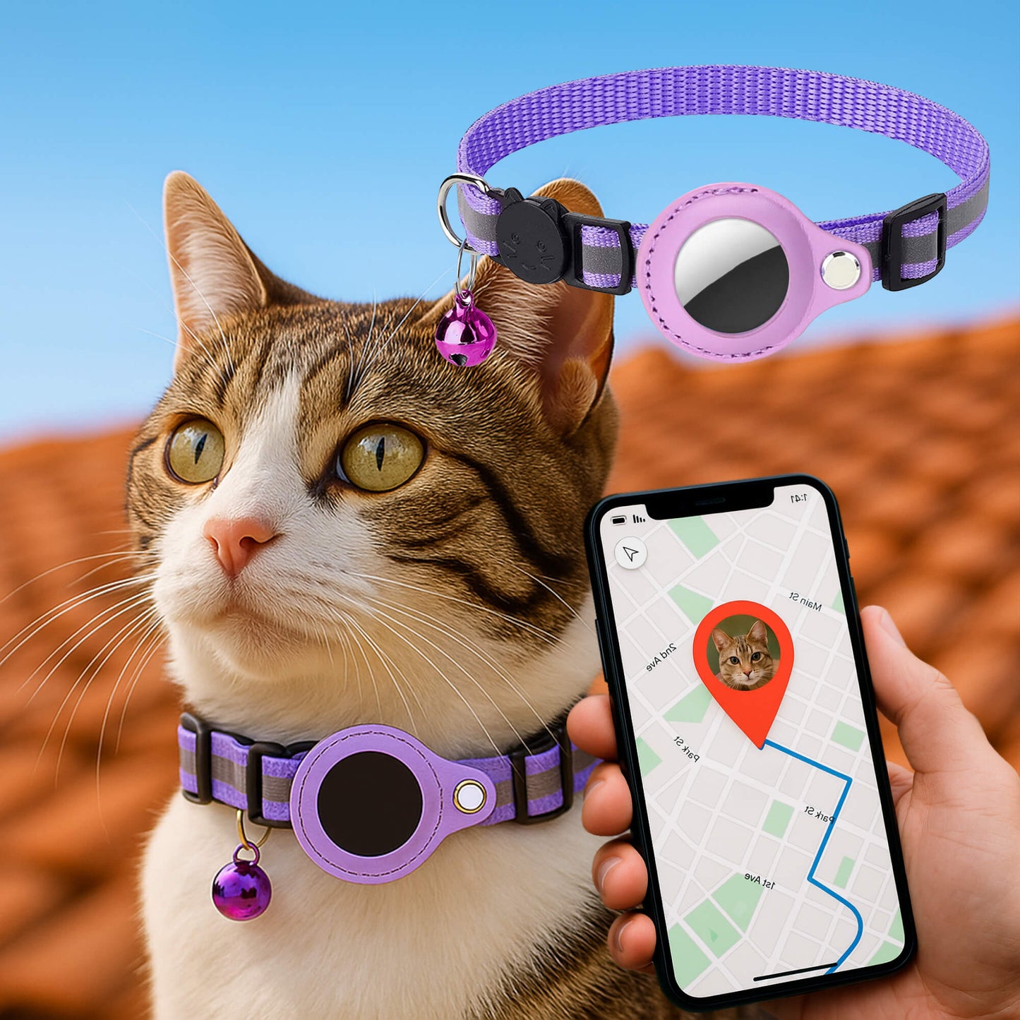 Glevato | Cat GPS Tracking Collar | Quick Release Lock, Reflective Design & Durable for Outdoor Safety Adventures