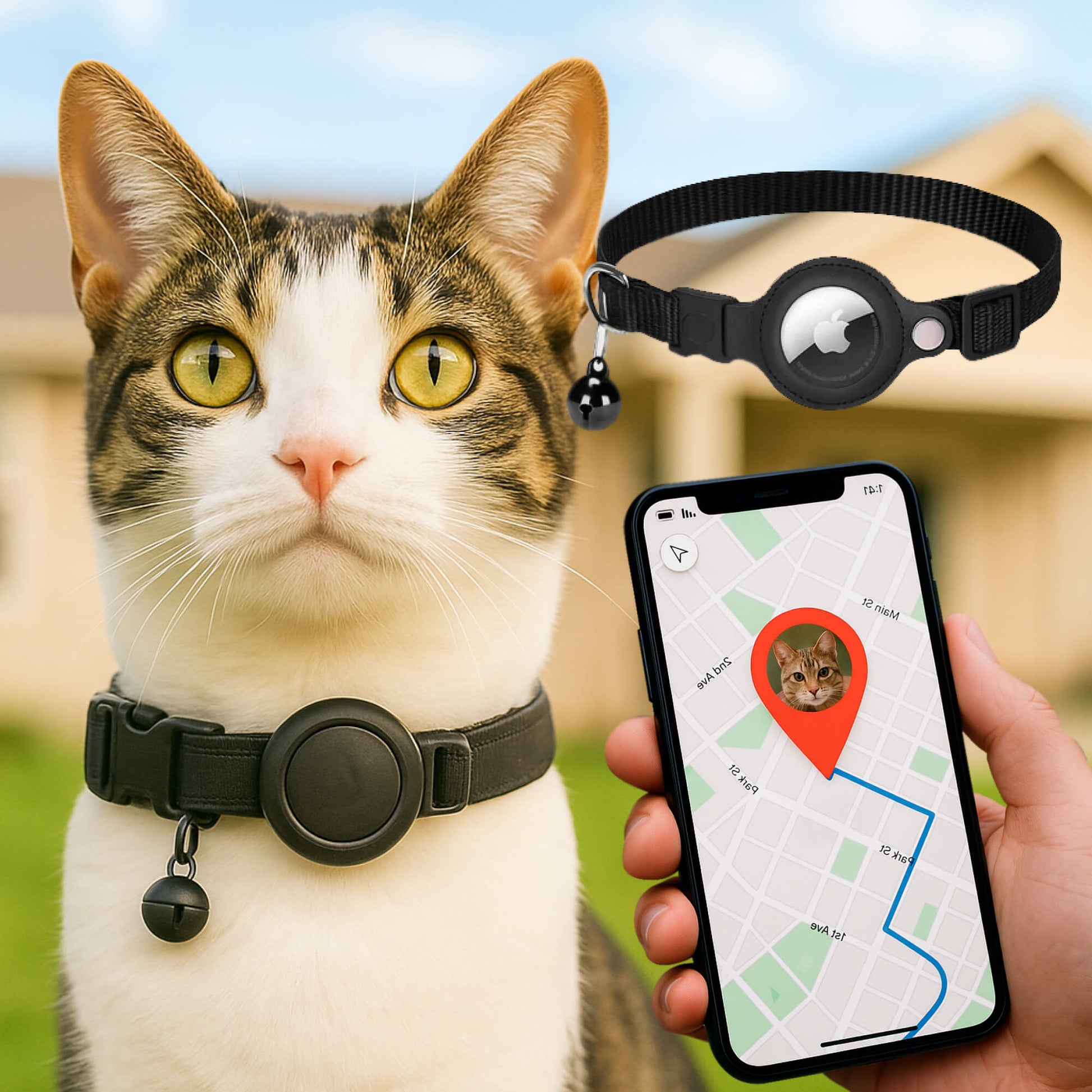Glevato | Cat GPS Tracking Collar | Quick Release Lock, Reflective Design & Durable for Outdoor Safety Adventures