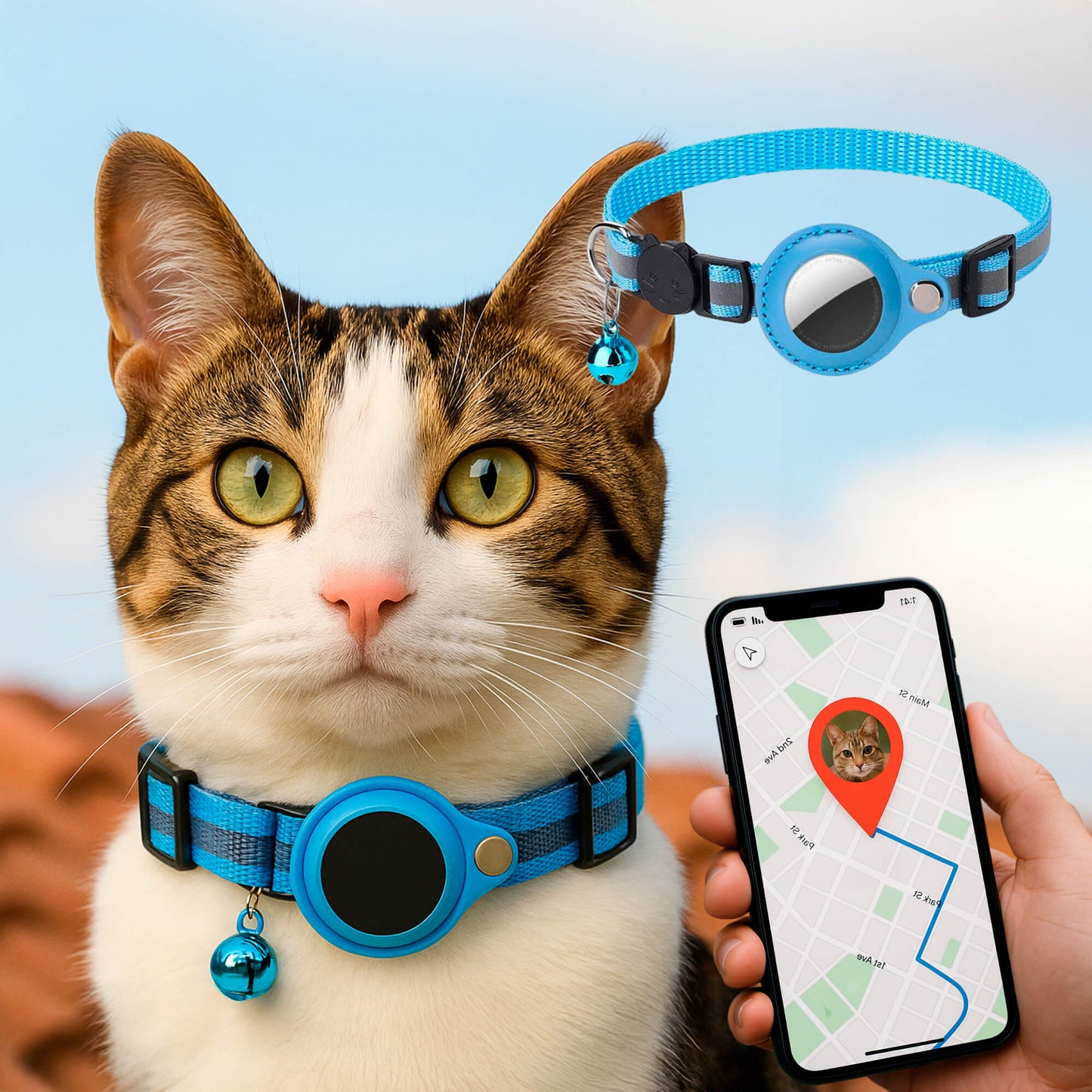 Glevato | Cat GPS Tracking Collar | Quick Release Lock, Reflective Design & Durable for Outdoor Safety Adventures