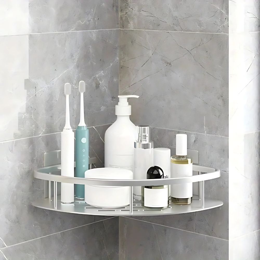 Glevato | Corner Shower Shelf with Rail