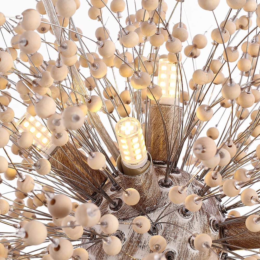 Glevato | Dandelion Pendant Light with Wooden Beads | Firework Starburst Design