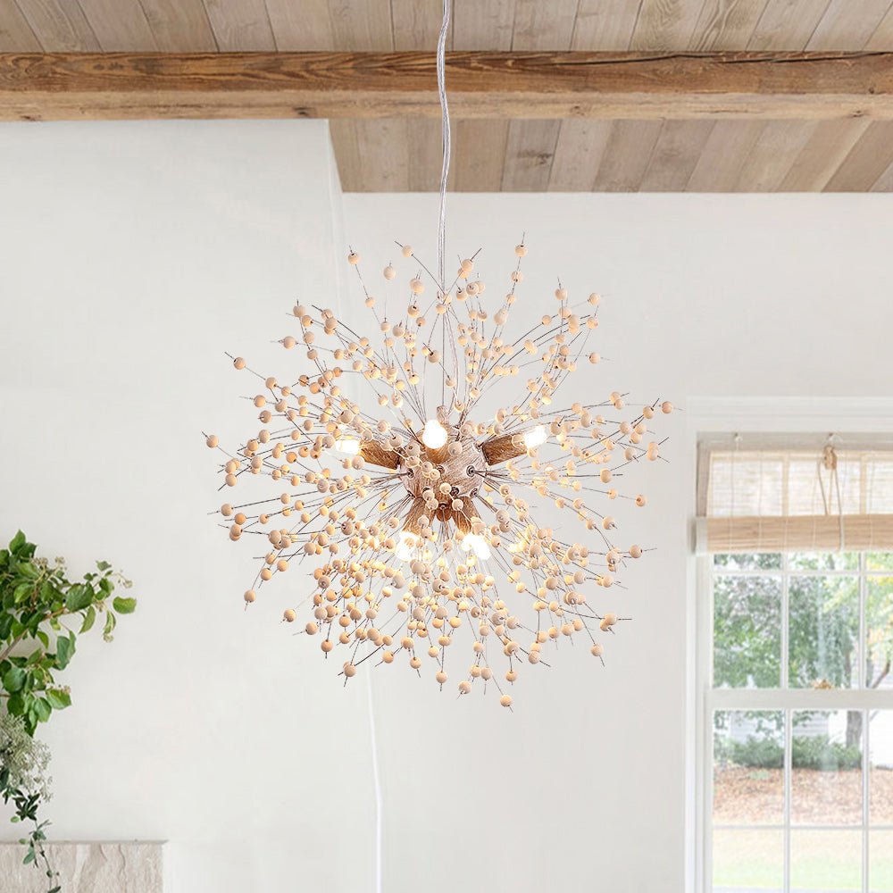 Glevato | Dandelion Pendant Light with Wooden Beads | Firework Starburst Design