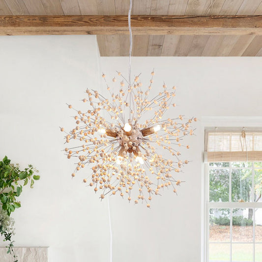 Glevato | Dandelion Pendant Light with Wooden Beads | Firework Starburst Design