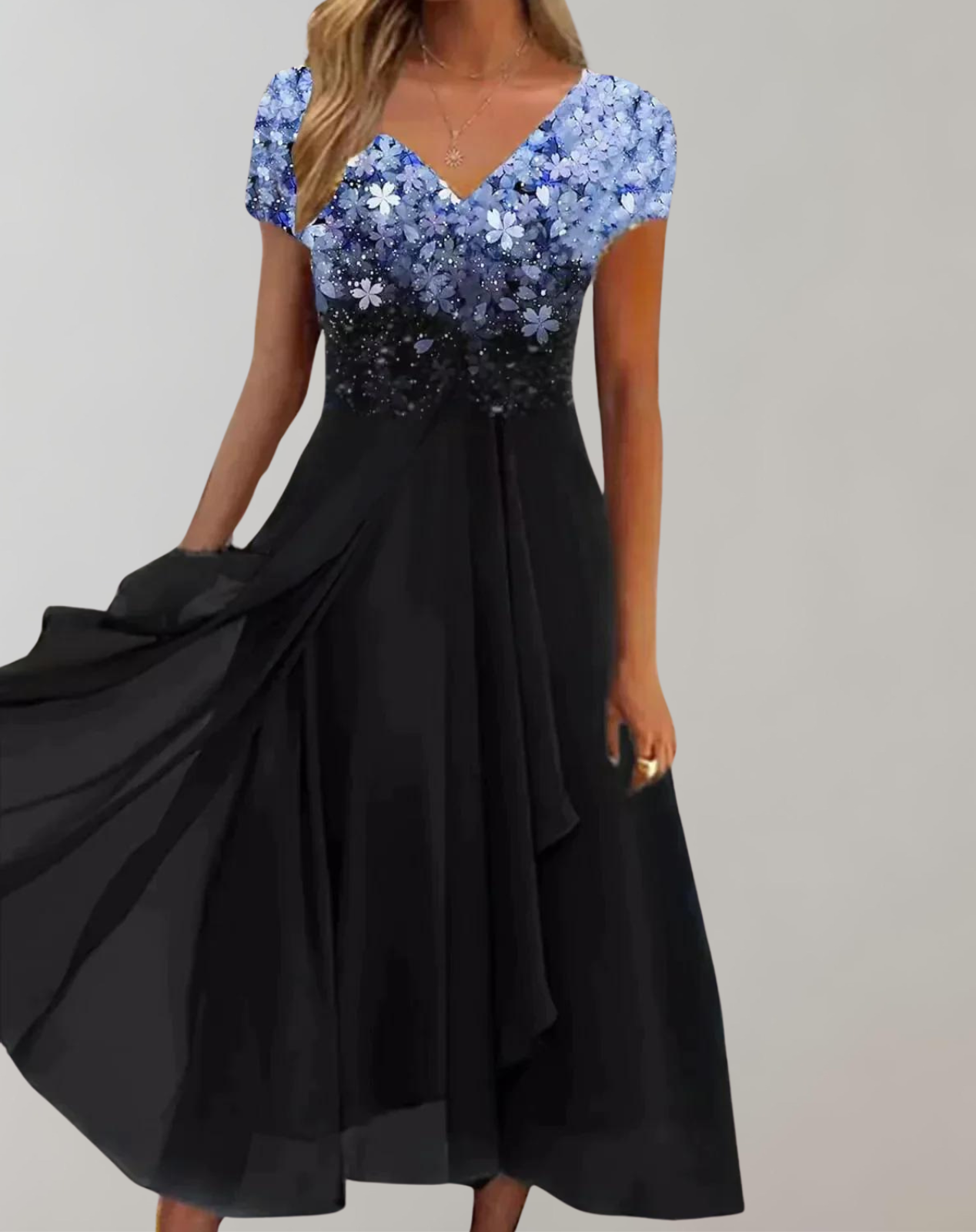 Glevato - Dress with Bright Flowers | Evening Dress for Women | Shiny Top Dress
