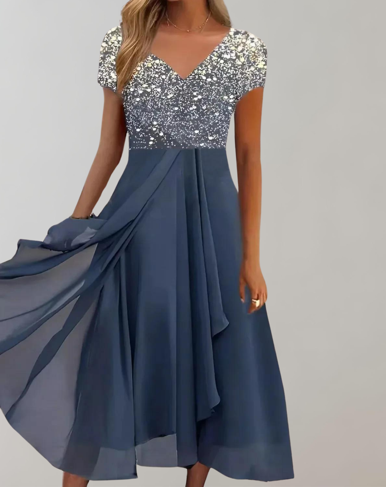 Glevato - Dress with Bright Flowers | Evening Dress for Women | Shiny Top Dress