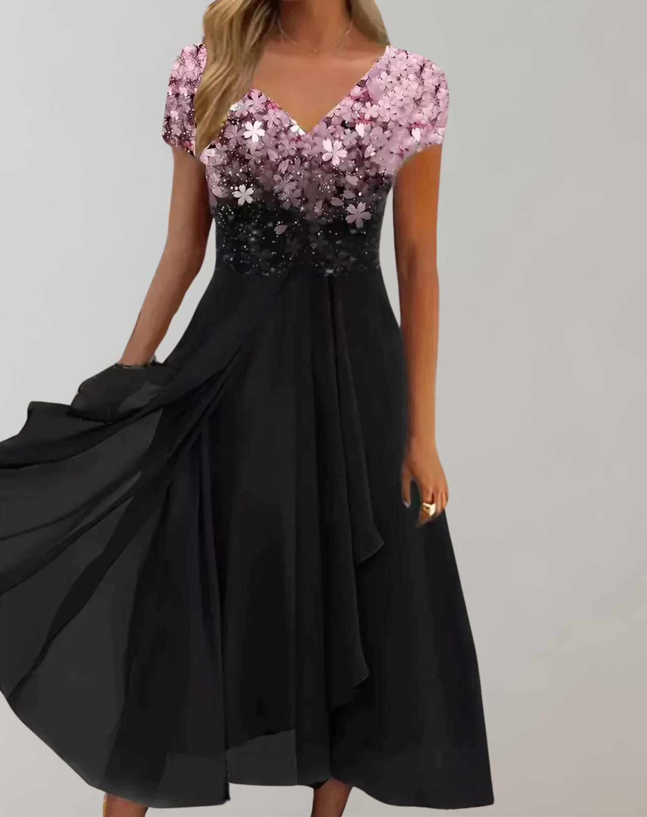 Glevato - Dress with Bright Flowers | Evening Dress for Women | Shiny Top Dress