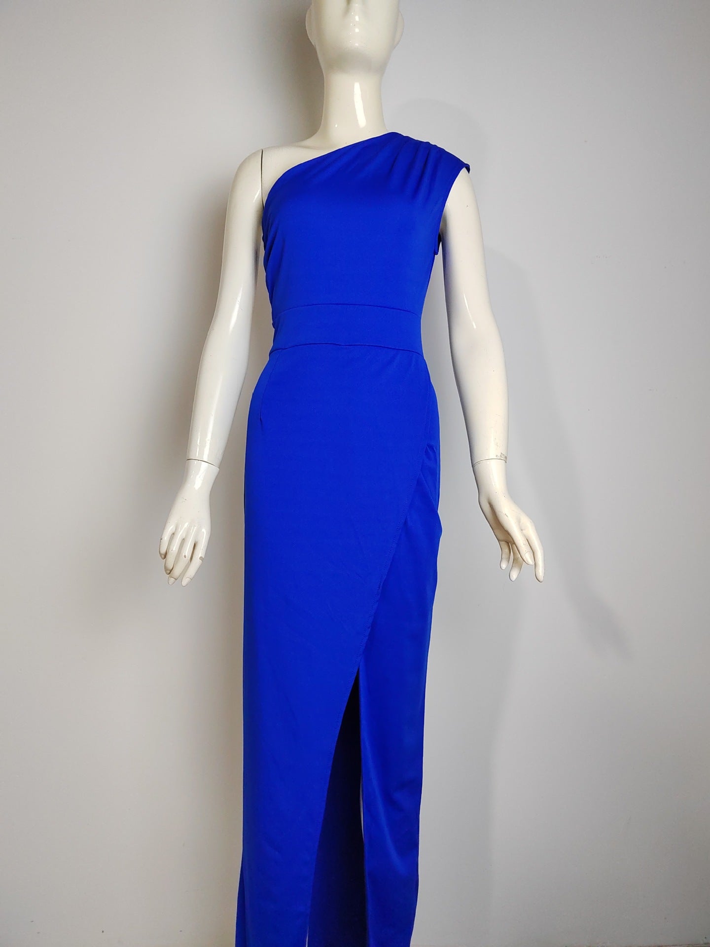 Glevato Elegant Formal Solid Slit Asymmetrical Diagonal Collar Evening Dresses
