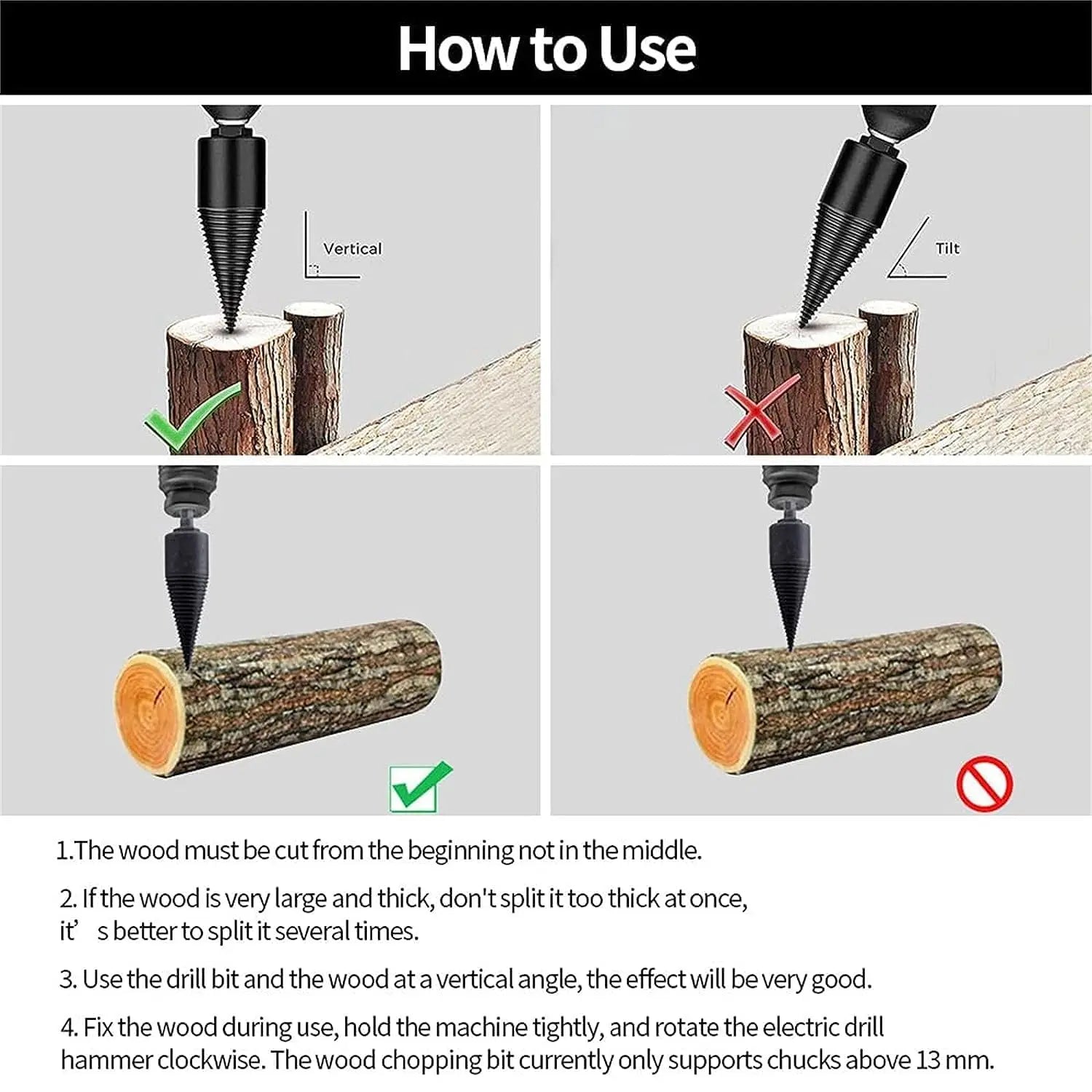 Glevato | Firewood Drill Bit Set – Split wood easily with the cordless drill