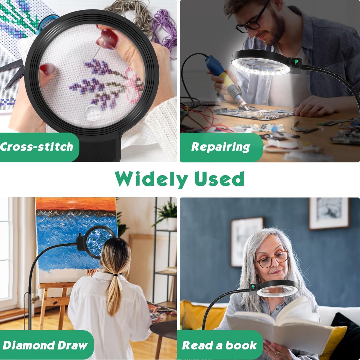 Glevato | Full-Page Magnifying Glass with LED Light – Hands-Free Reading Aid for Books, Crafts & Hobbies