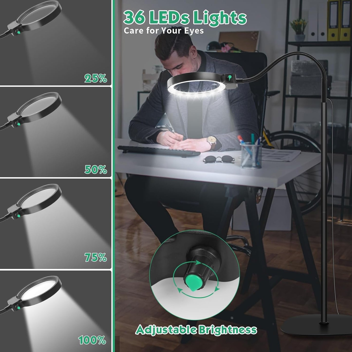 Glevato | Full-Page Magnifying Glass with LED Light – Hands-Free Reading Aid for Books, Crafts & Hobbies
