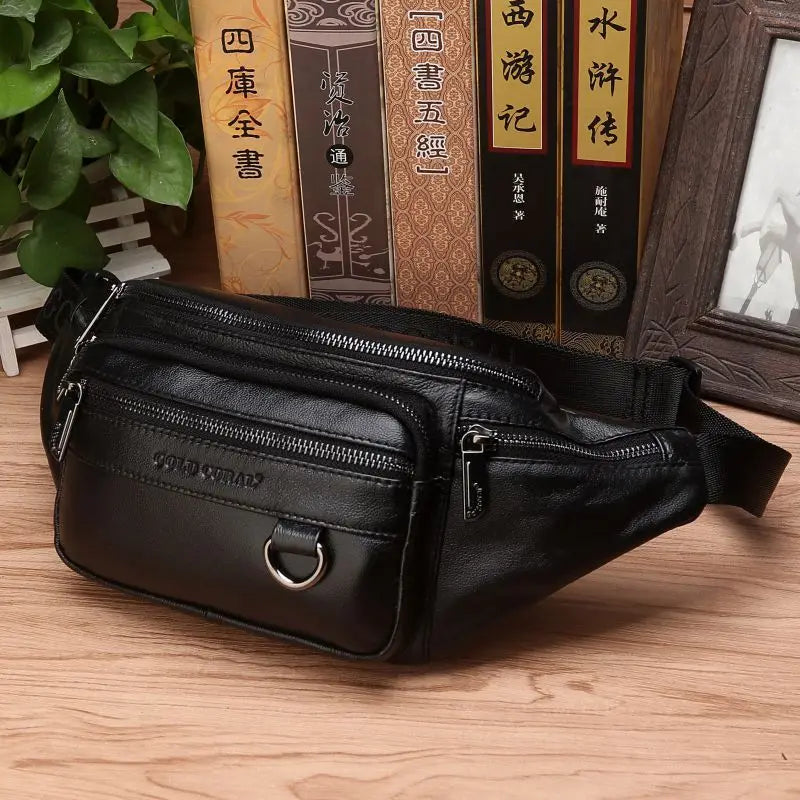 Glevato | Genuine Cowhide Leather Waist Bag for Men – Large Capacity Fanny Pack, Belt & Crossbody Travel Bag