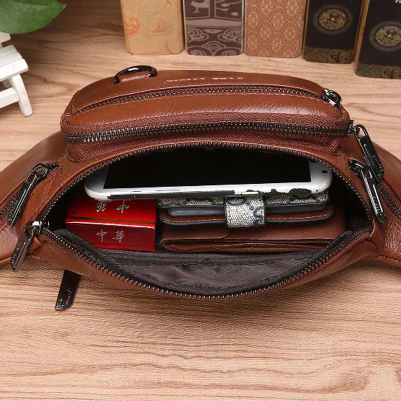Glevato | Genuine Cowhide Leather Waist Bag for Men – Large Capacity Fanny Pack, Belt & Crossbody Travel Bag