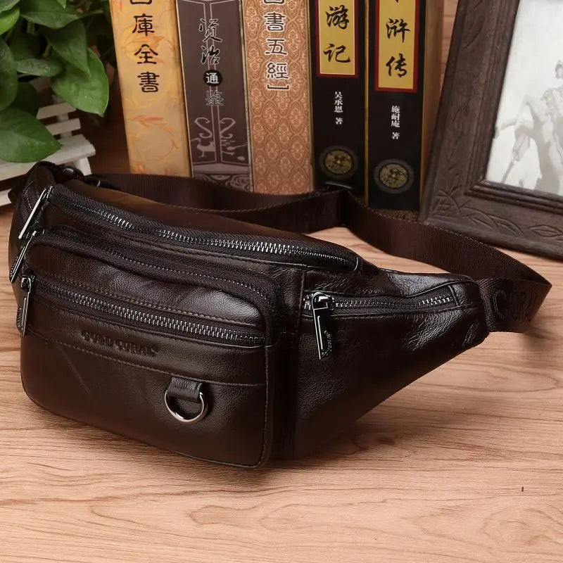 Glevato | Genuine Cowhide Leather Waist Bag for Men – Large Capacity Fanny Pack, Belt & Crossbody Travel Bag