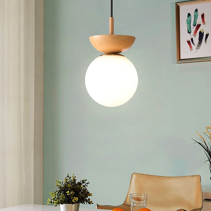 Glevato | Glass Globe Ceiling Light | Wood Grain Design