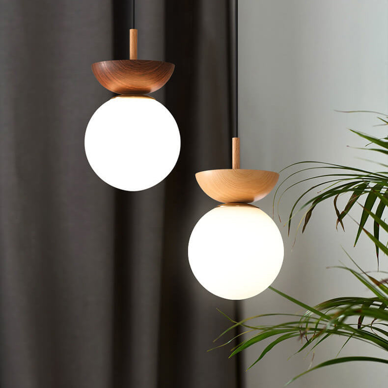 Glevato | Glass Globe Ceiling Light | Wood Grain Design