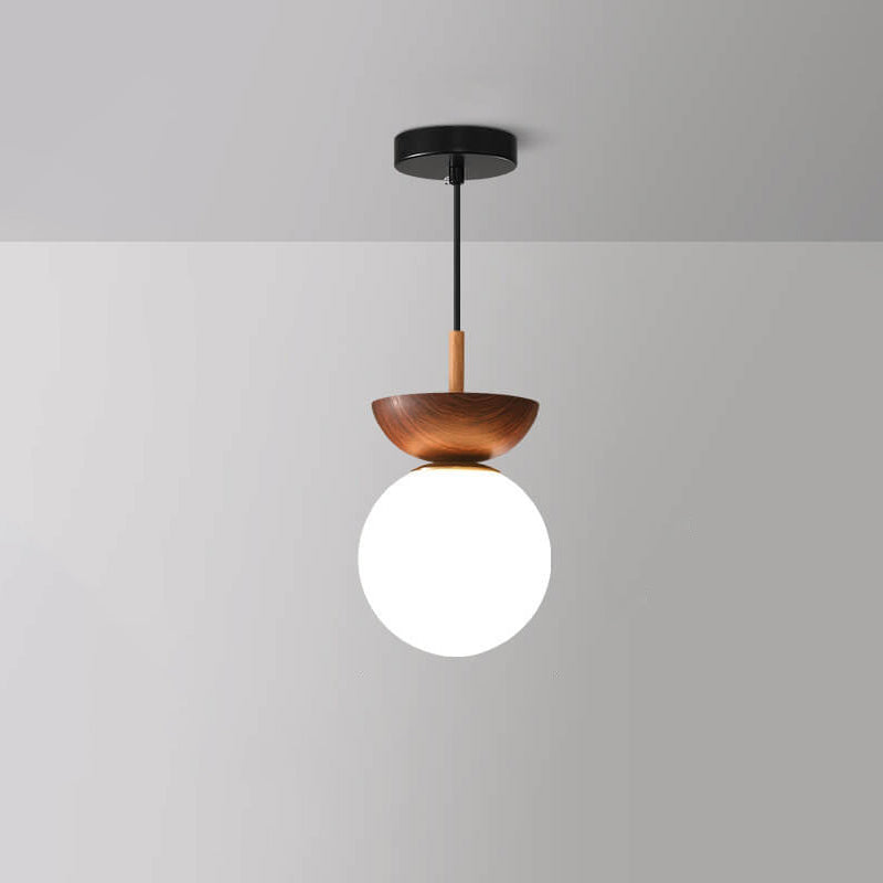 Glevato | Glass Globe Ceiling Light | Wood Grain Design