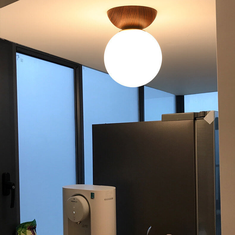 Glevato | Glass Globe Ceiling Light | Wood Grain Design