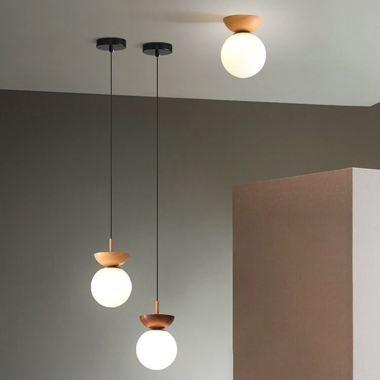 Glevato | Glass Globe Ceiling Light | Wood Grain Design