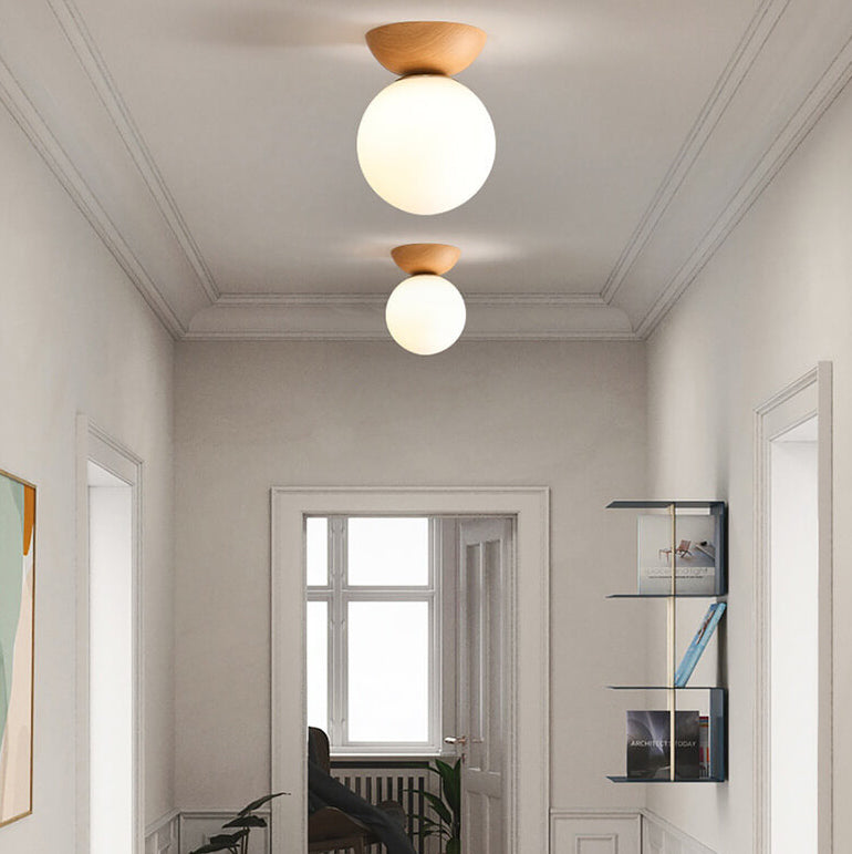 Glevato | Glass Globe Ceiling Light | Wood Grain Design