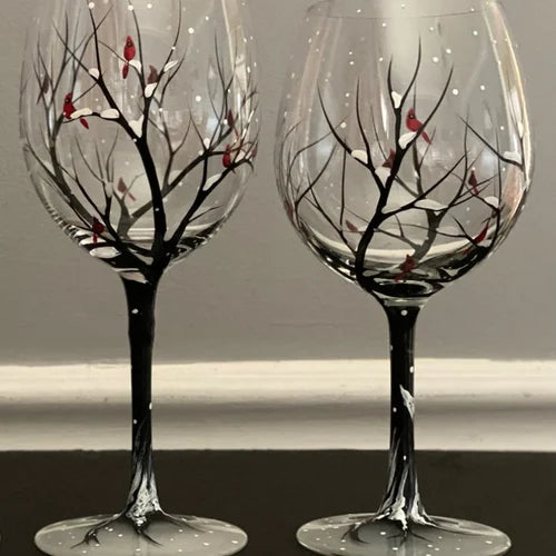 Glevato | Hand Painted Four Seasons Tree Wine Glasses | Unique Art