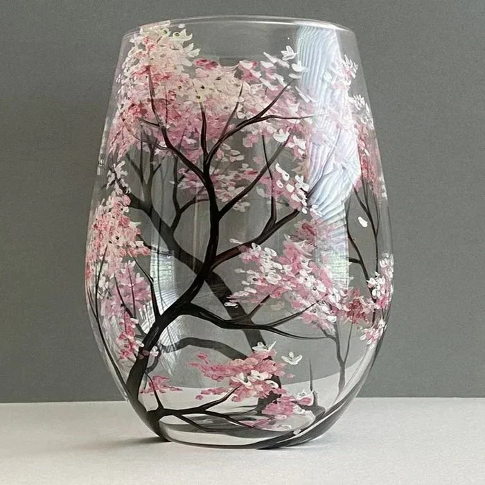 Glevato | Hand Painted Four Seasons Tree Wine Glasses | Unique Art