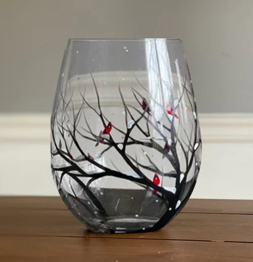Glevato | Hand Painted Four Seasons Tree Wine Glasses | Unique Art