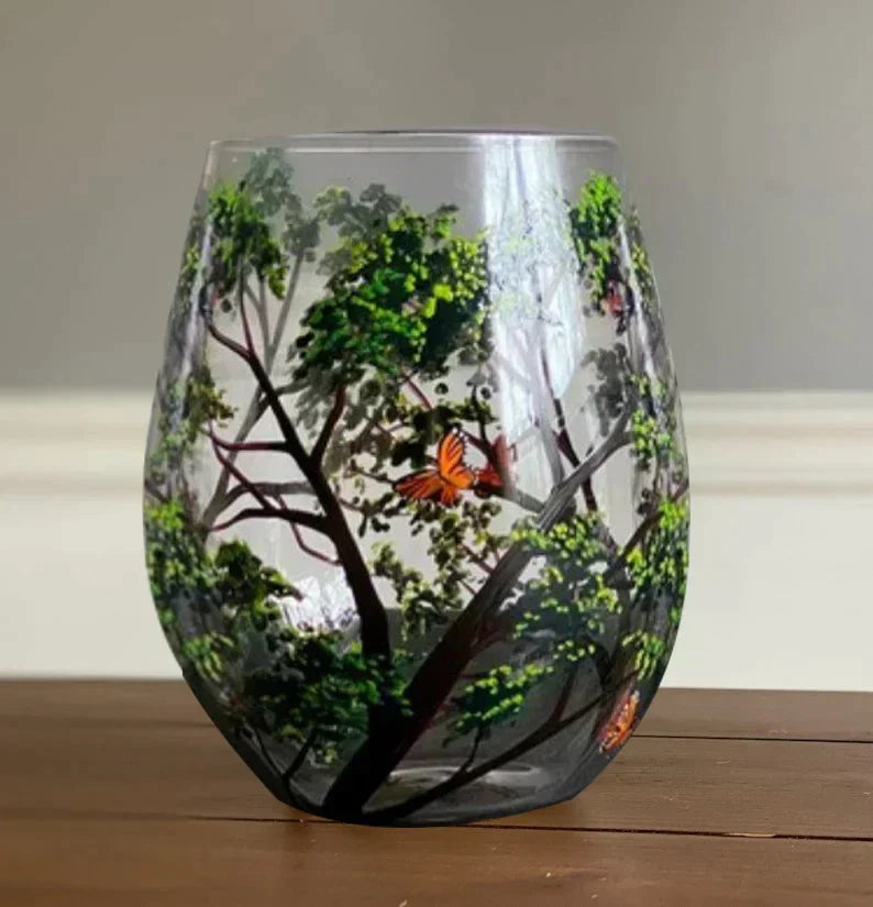 Glevato | Hand Painted Four Seasons Tree Wine Glasses | Unique Art
