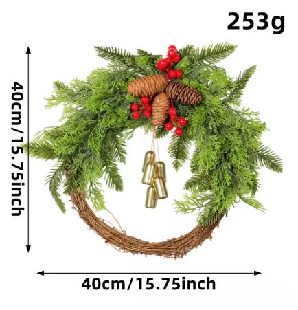 Glevato | Handmade Bohemian Winter Wreath | Bells, Pinecones & Berries | 43 cm | Indoor/Outdoor