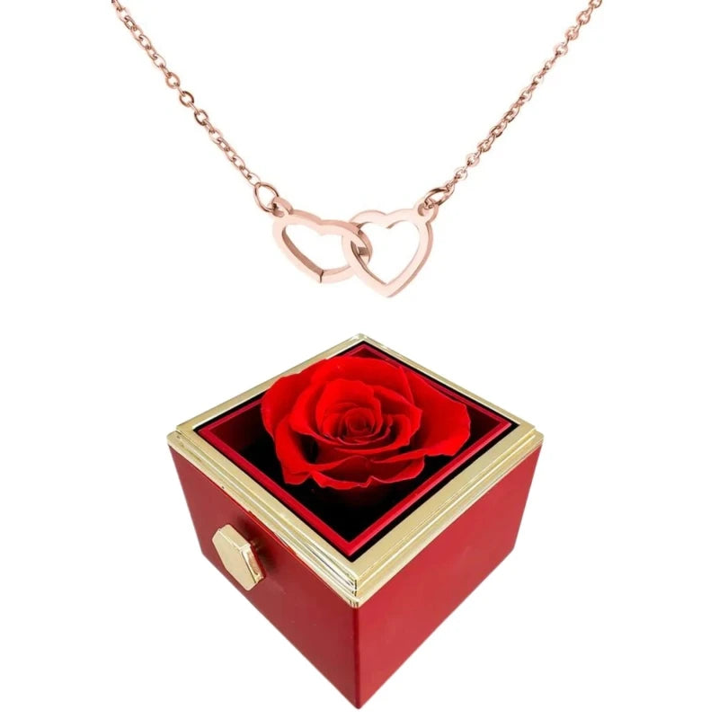 Glevato | Heart Necklace with Rotating Rose Gift Box