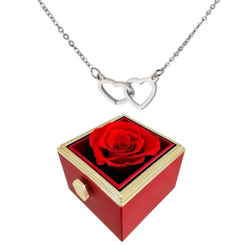 Glevato | Heart Necklace with Rotating Rose Gift Box
