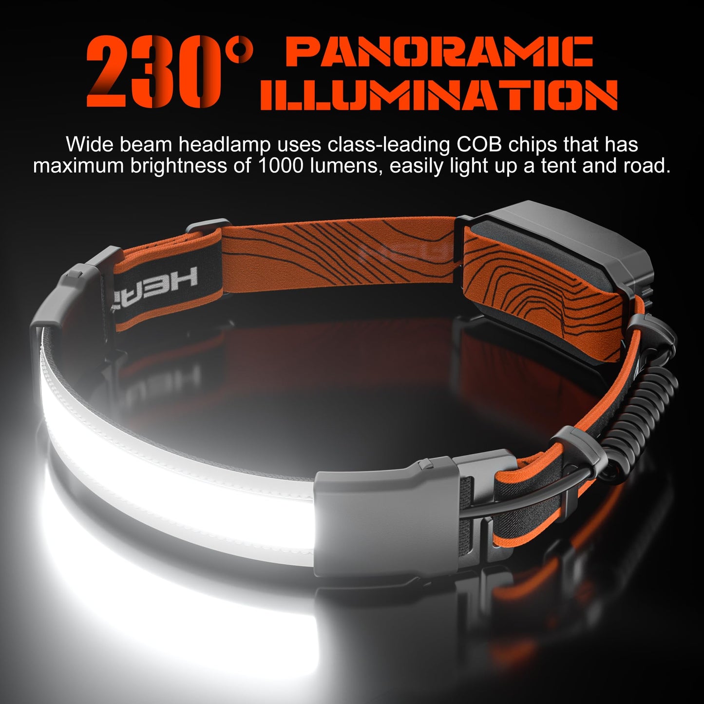 Glevato | Hopedone Rechargeable Headlamp 1000 Lumens, 230° Wide Angle, Waterproof, 2-Pack, Orange