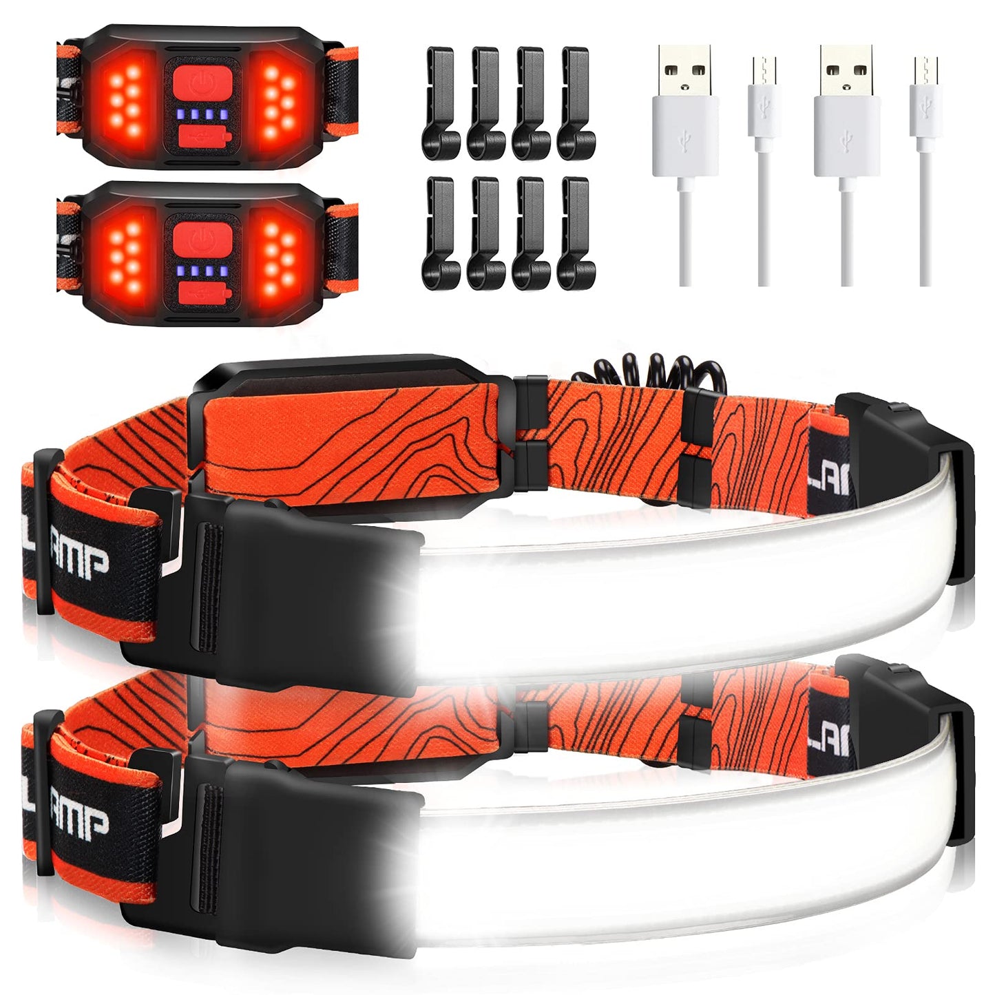 Glevato | Hopedone Rechargeable Headlamp 1000 Lumens, 230° Wide Angle, Waterproof, 2-Pack, Orange