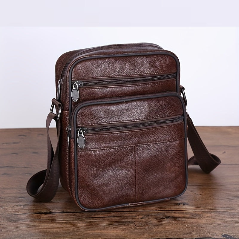 Glevato | Leather Men’s Shoulder Bag – Spacious Cowhide Bag with Adjustable Strap