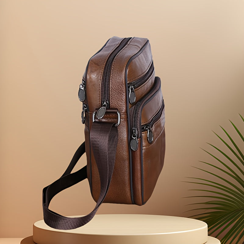 Glevato | Leather Men’s Shoulder Bag – Spacious Cowhide Bag with Adjustable Strap