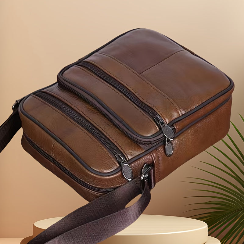 Glevato | Leather Men’s Shoulder Bag – Spacious Cowhide Bag with Adjustable Strap
