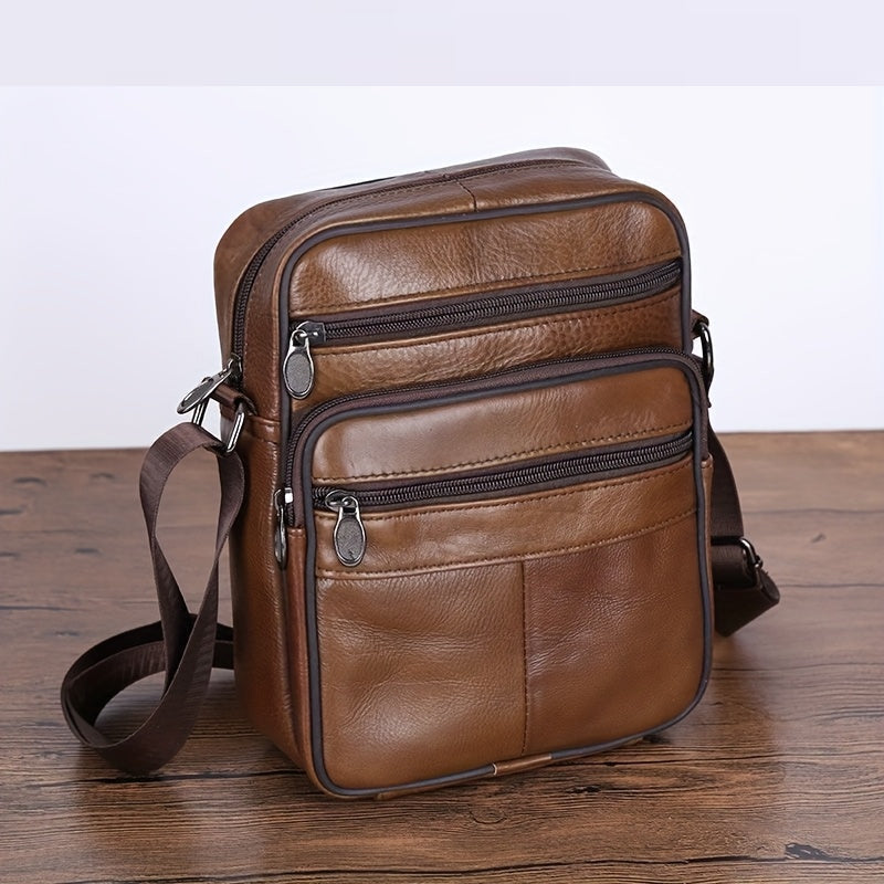 Glevato | Leather Men’s Shoulder Bag – Spacious Cowhide Bag with Adjustable Strap
