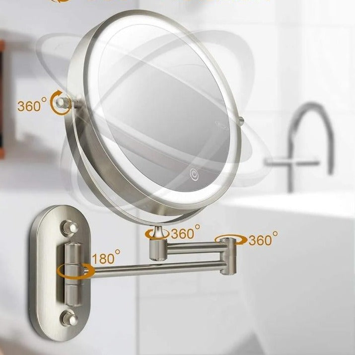 Glevato LED Magnifying Mirror | Rechargeable | Cosmetics & Bathroom | Chrome Silver
