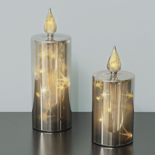 Glevato | LED Smoky 2-piece Glass Candle Set