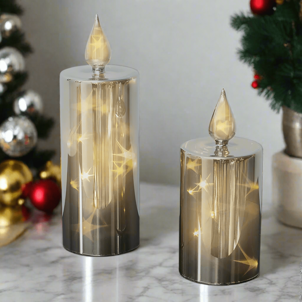 Glevato | LED Smoky 2-piece Glass Candle Set