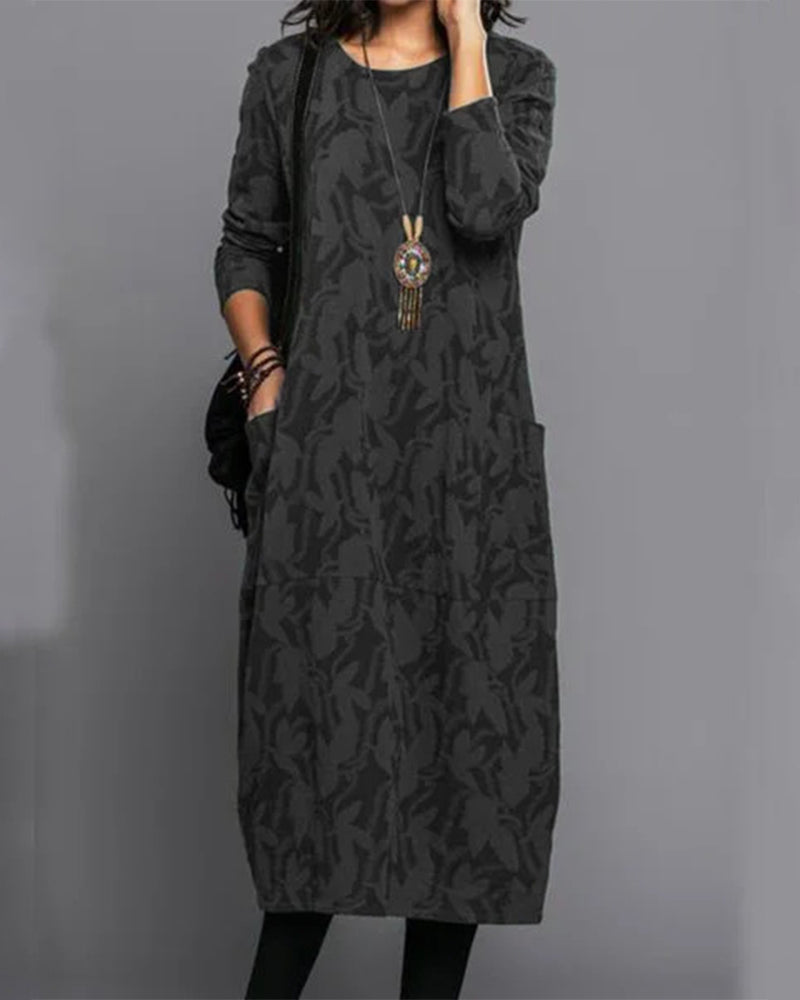 Glevato - Long Sleeve Pocket Dress with Print