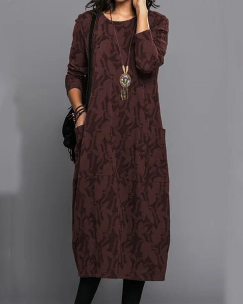Glevato - Long Sleeve Pocket Dress with Print