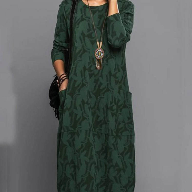 Glevato - Long Sleeve Pocket Dress with Print