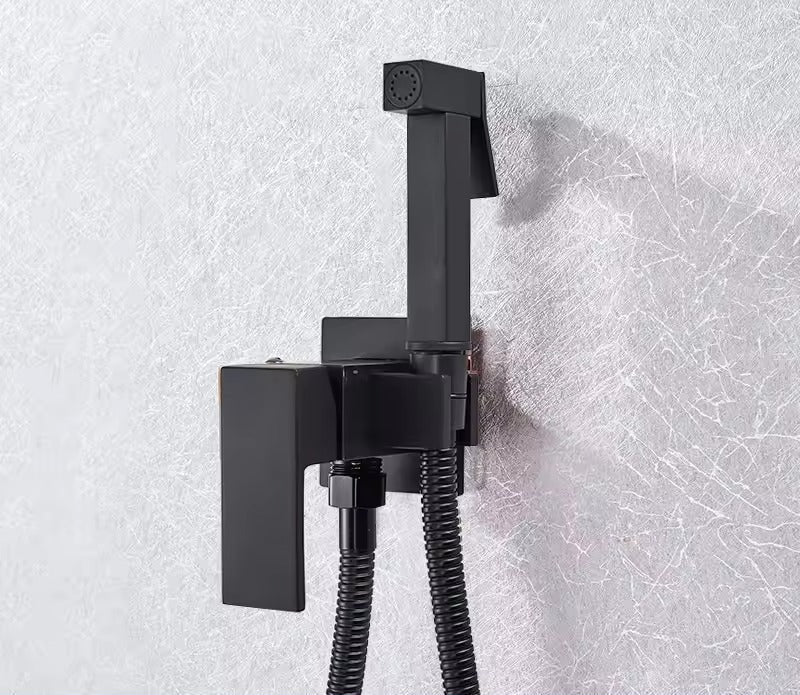 Glevato | Matte Black Bidet Shower Faucet in Solid Brass, Hygienic Shower, Hot-Cold Mixing Valve, Toilet Faucet for Muslim Use