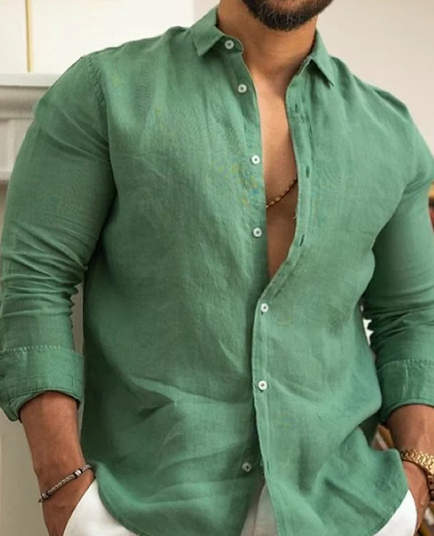 Glevato | Men's Band Collar Linen Shirt