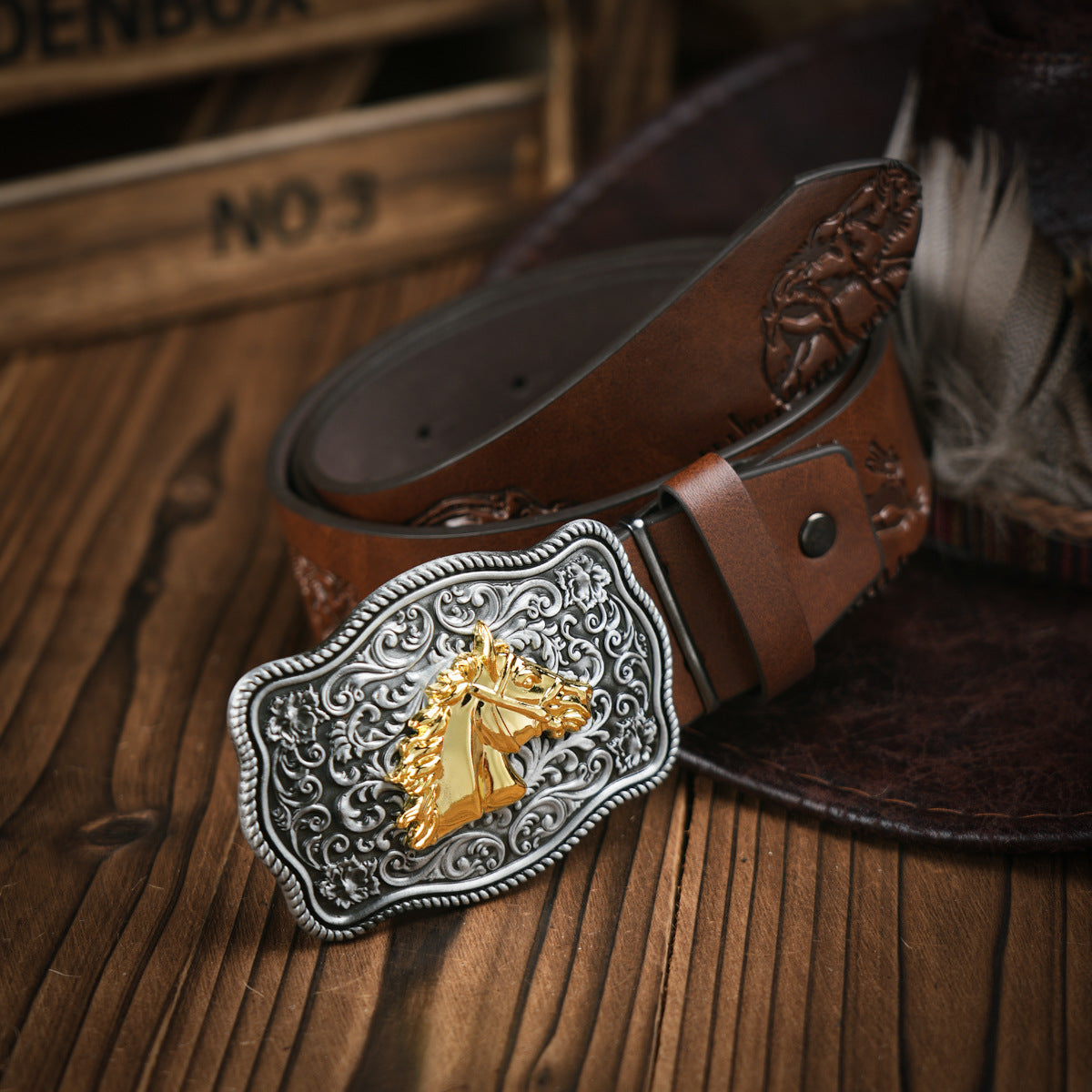 Glevato | Men’s Belt | Western Style | Vegan Leather & Durable Metal Buckle