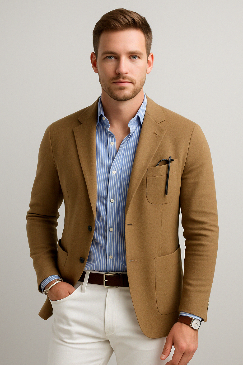 Glevato | Men's Casual Knit Blazer with Patch Pockets