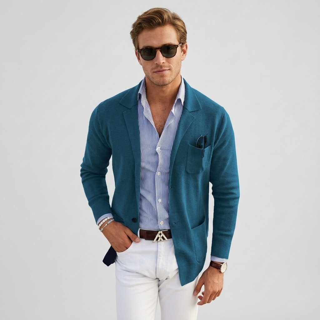 Glevato | Men's Casual Knit Blazer with Patch Pockets