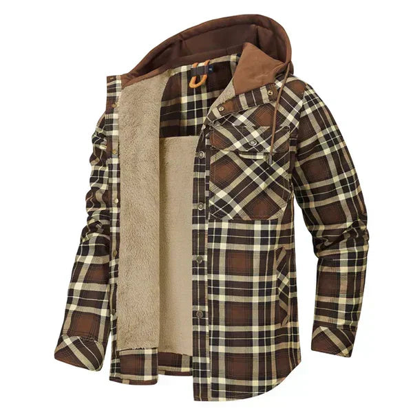 Glevato | Men's Hooded Plaid Lined Overshirt