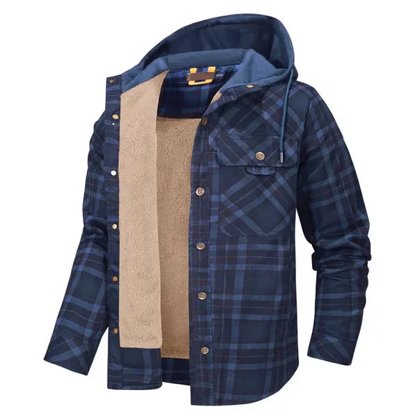 Glevato | Men's Hooded Plaid Lined Overshirt