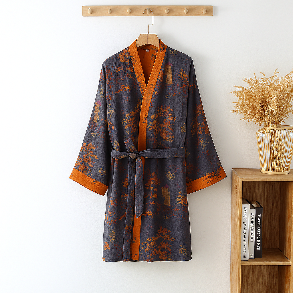 Glevato | Men's Kimono Robe with Jacquard Print
